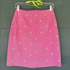 Talbots Pink Gingham Pencil Skirt with Lime Embroidery Vintage Preppy Resort 6P